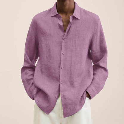 Chemise en lin homme manches longues style décontracté
