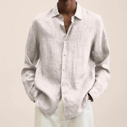 Chemise en lin homme manches longues style décontracté