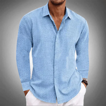 Chemise en lin homme manches longues col boutons élégante