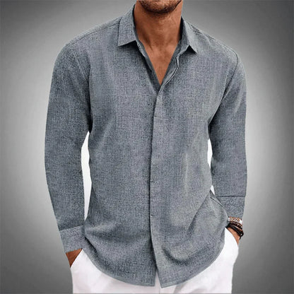 Chemise en lin homme manches longues col boutons élégante