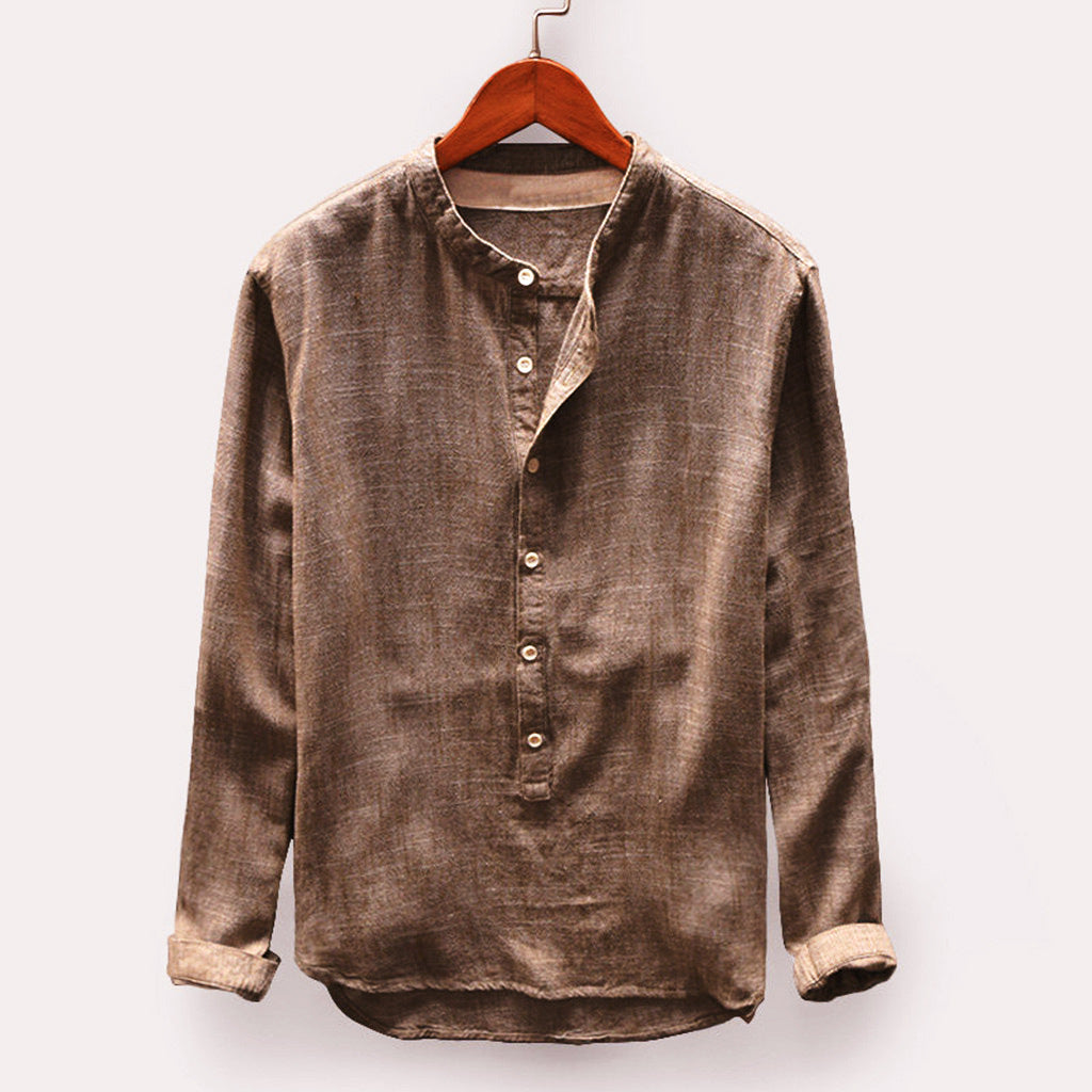 Chemise en lin à manches longues classique pour homme