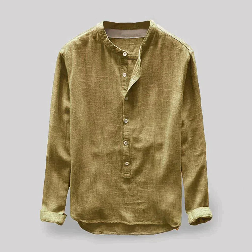 Chemise en lin à manches longues classique pour homme