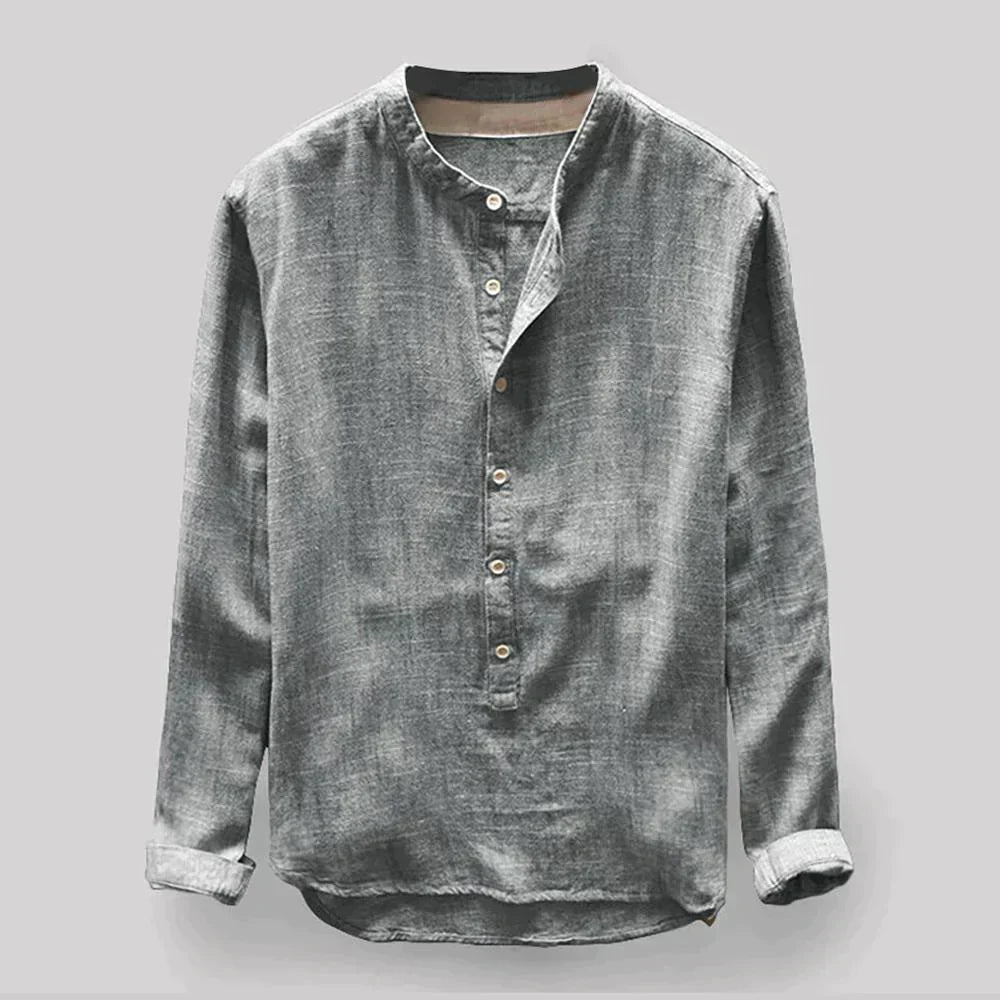 Chemise en lin à manches longues classique pour homme