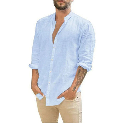 Chemise en lin d'été manches longues boutons confortable