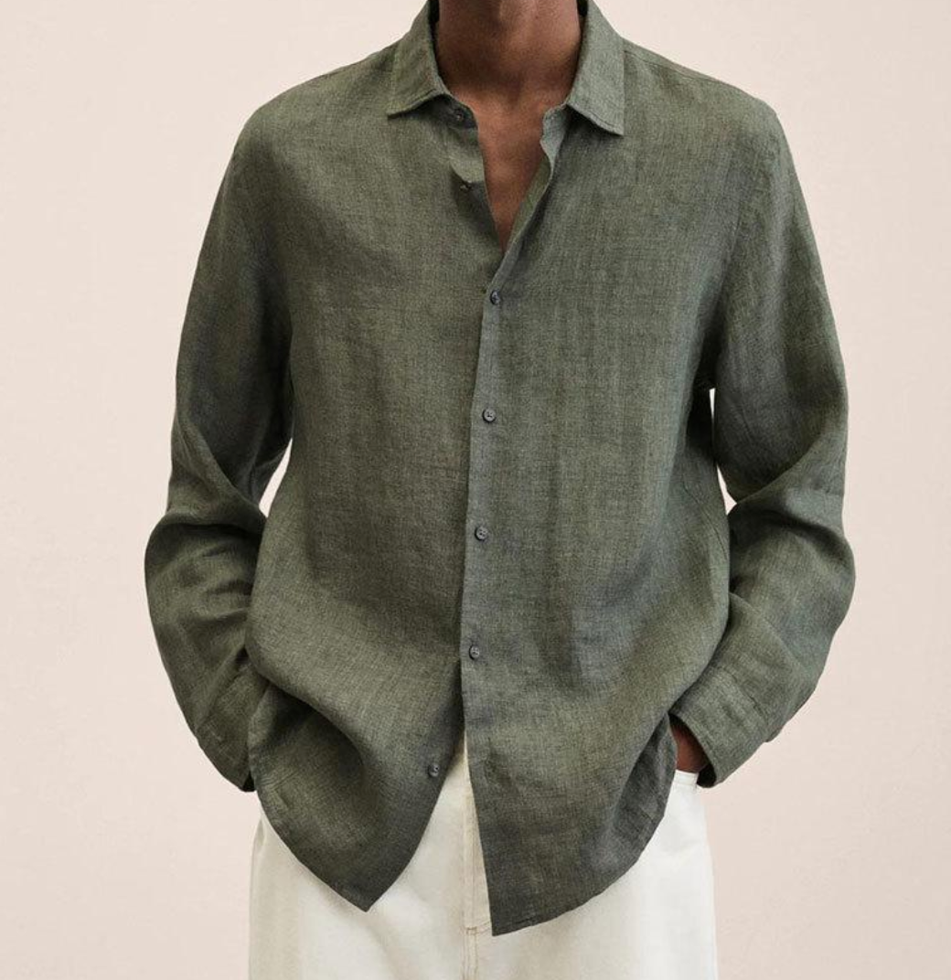Chemise en lin homme confortable manches longues