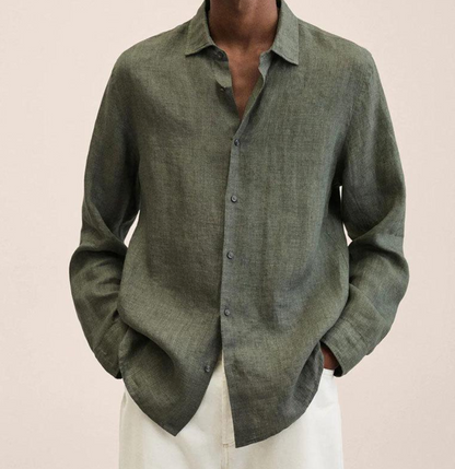 Chemise en lin homme confortable manches longues