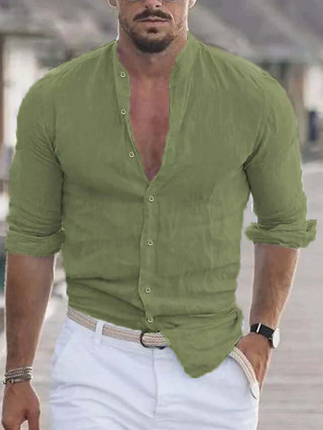 Chemise ajustée en lin à manches longues pour homme