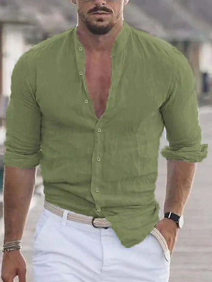 Chemise ajustée en lin à manches longues pour homme