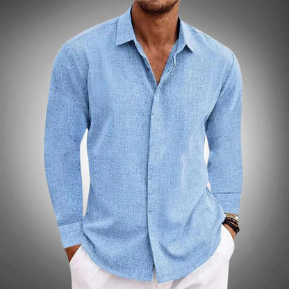 Chemise en lin homme été manches longues élégante