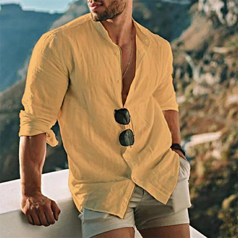 Chemise en lin homme Été Confortable Manches Longues