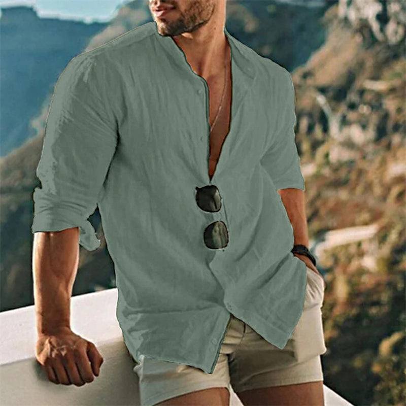 Chemise en lin homme Été Confortable Manches Longues