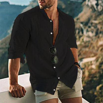 Chemise en lin homme Été Confortable Manches Longues