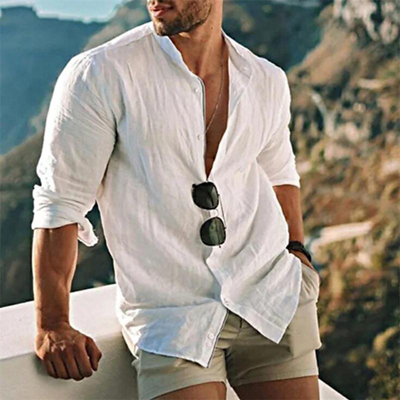 Chemise en lin homme Été Confortable Manches Longues