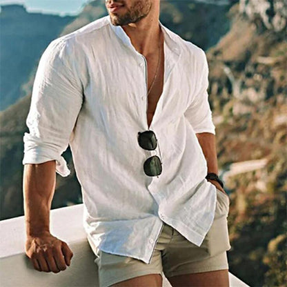 Chemise en lin homme Été Confortable Manches Longues