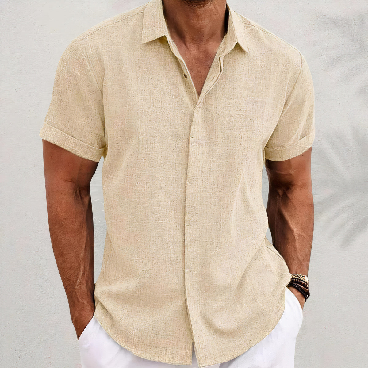 Chemise en lin à manches courtes élégante pour hommes