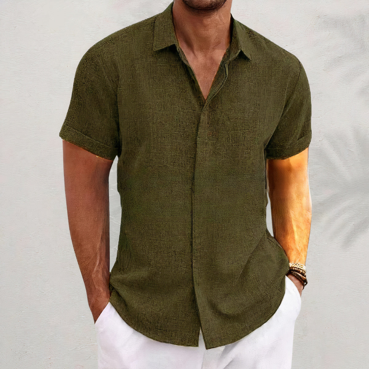 Chemise en lin à manches courtes élégante pour hommes