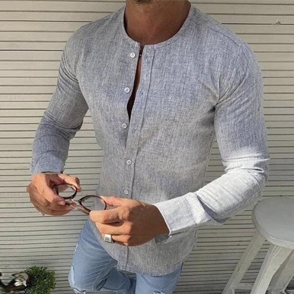 Chemise en lin homme slim fit manches longues à boutons