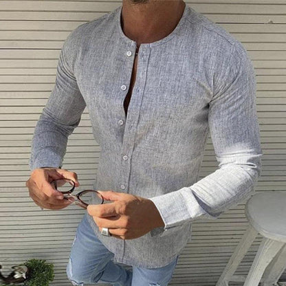 Chemise en lin homme slim fit manches longues à boutons