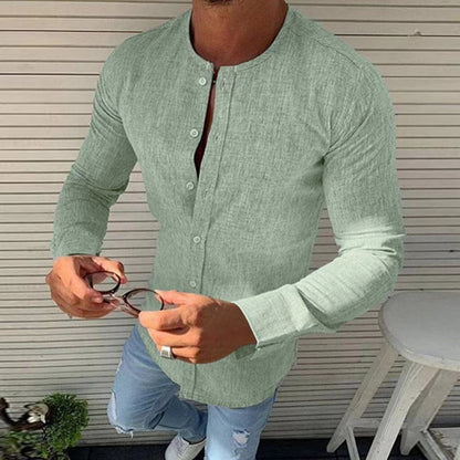 Chemise en lin homme slim fit manches longues à boutons