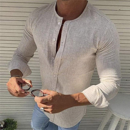 Chemise en lin homme slim fit manches longues à boutons