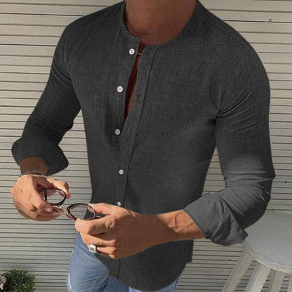 Chemise en lin homme slim fit manches longues à boutons