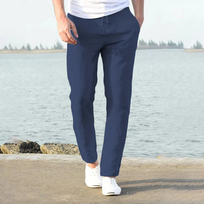 Pantalon d'été homme en lin coton élastiqué