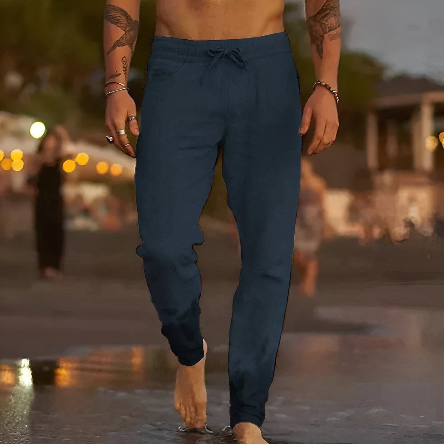 Pantalon en lin coupe décontractée Hommes Été
