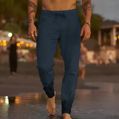 Pantalon en lin coupe décontractée Hommes Été