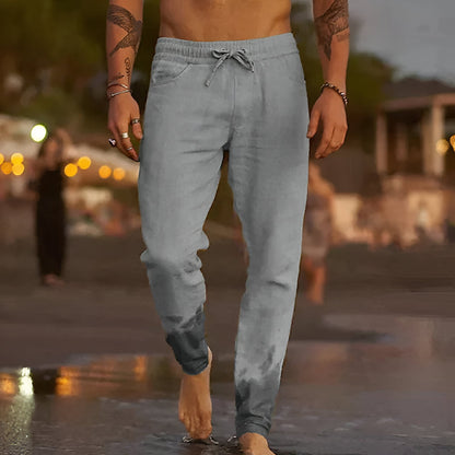 Pantalon en lin coupe décontractée Hommes Été