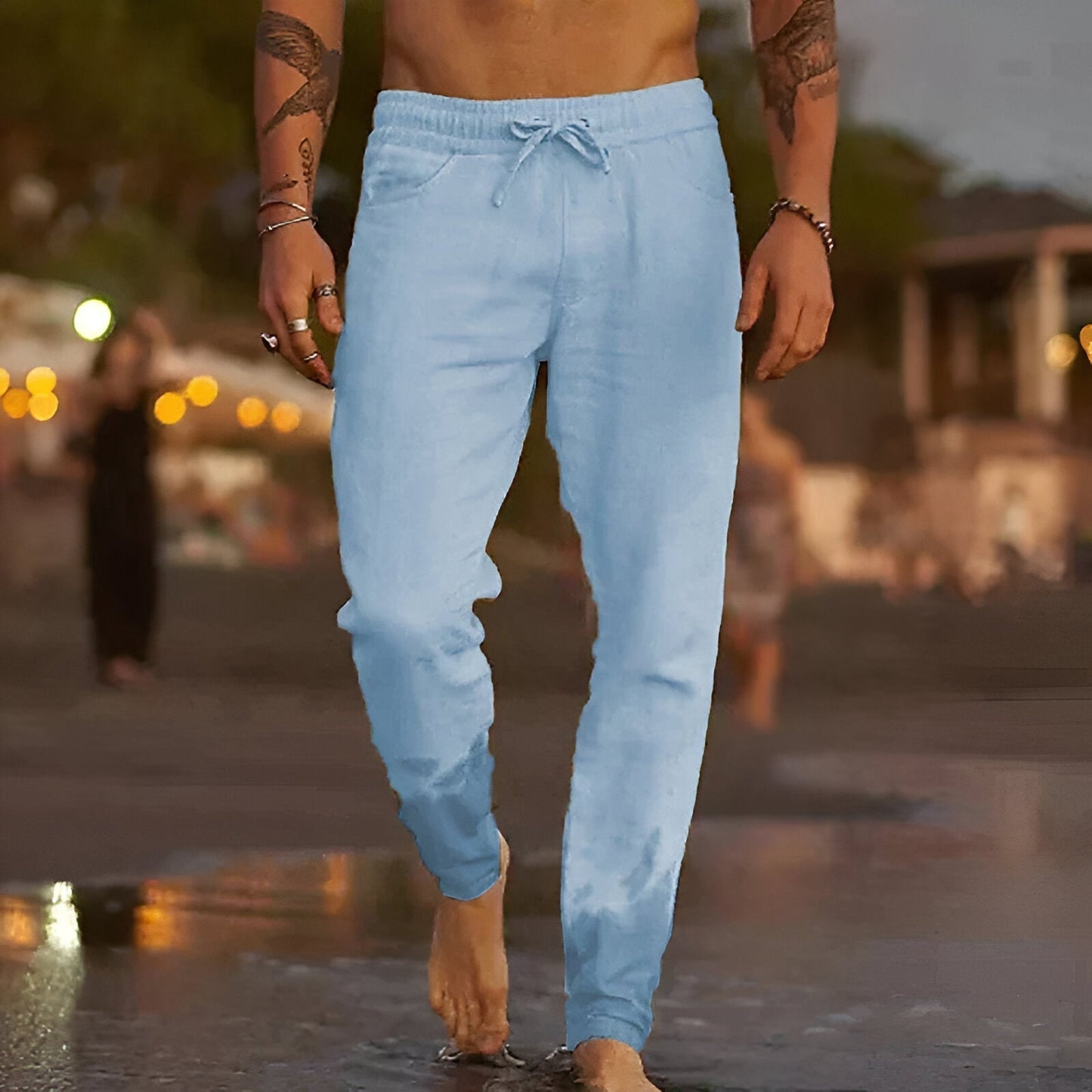 Pantalon en lin coupe décontractée Hommes Été
