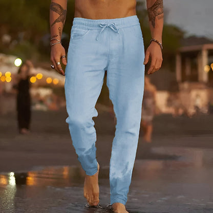 Pantalon en lin coupe décontractée Hommes Été