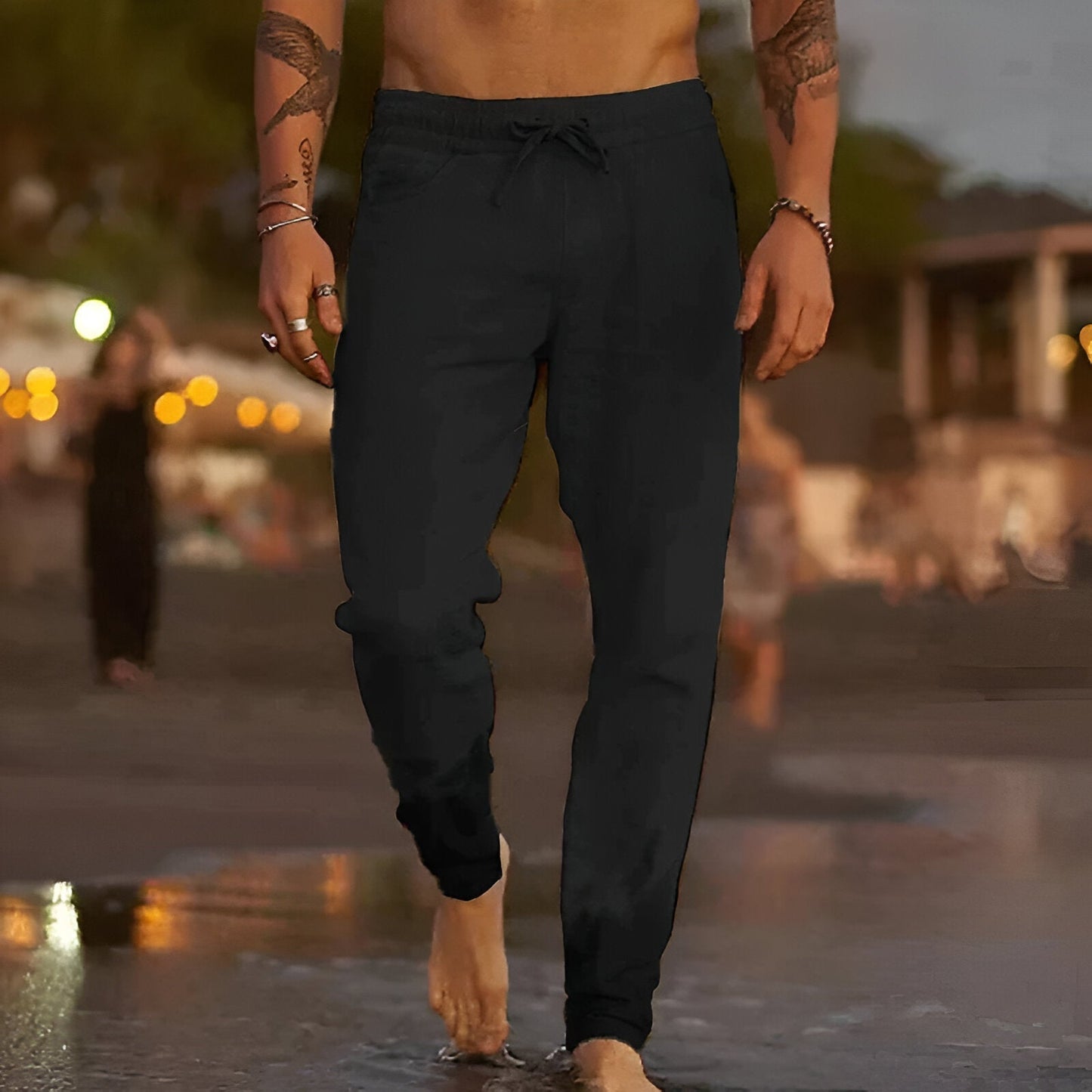 Pantalon en lin coupe décontractée Hommes Été