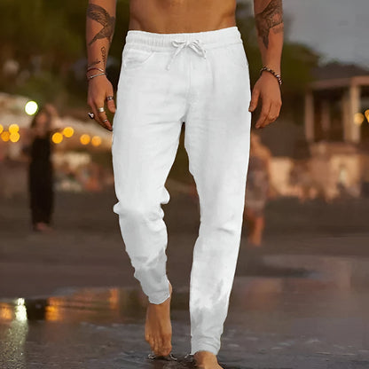 Pantalon en lin coupe décontractée Hommes Été