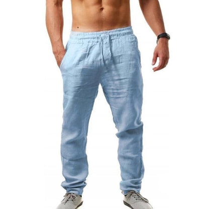 Pantalon en lin confortable à jambe droite pour homme, idéal pour l'été