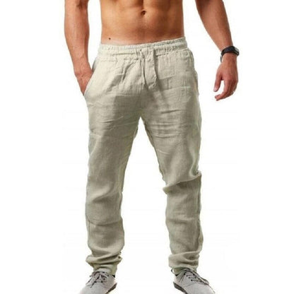 Pantalon en lin confortable à jambe droite pour homme, idéal pour l'été