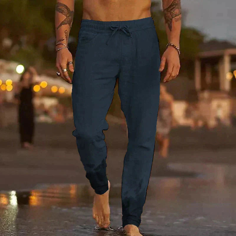Pantalon en lin d'été pour hommes, élastique, en coton