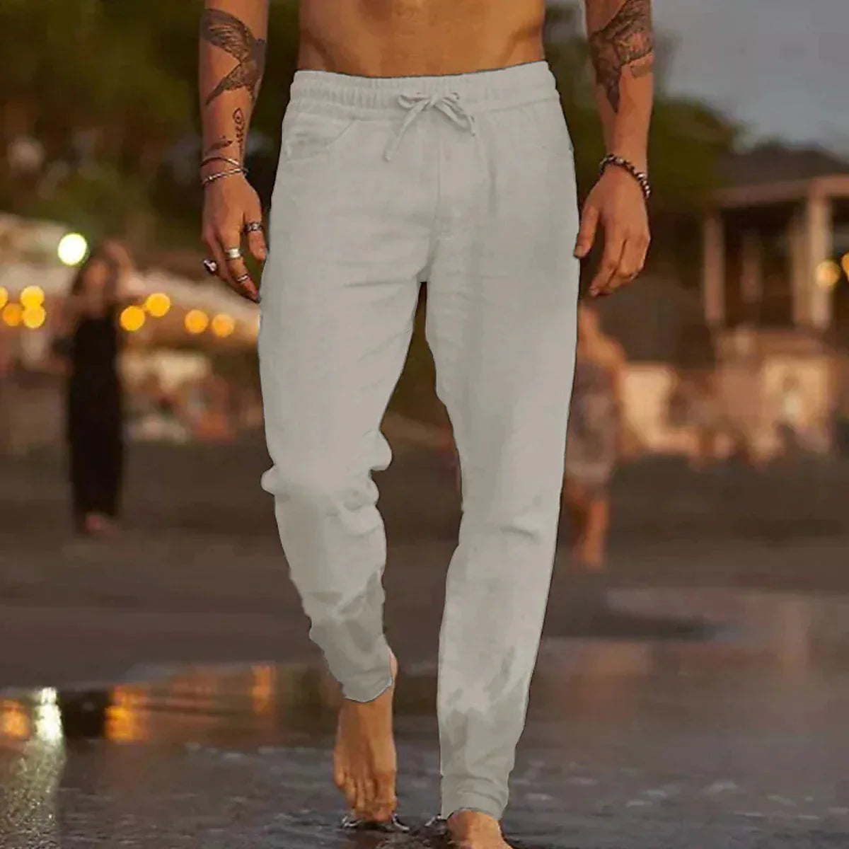 Pantalon en lin d'été pour hommes, élastique, en coton