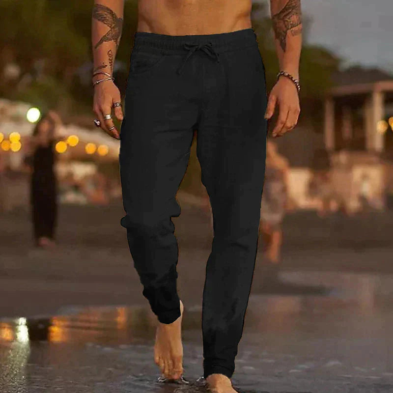 Pantalon en lin d'été pour hommes, élastique, en coton