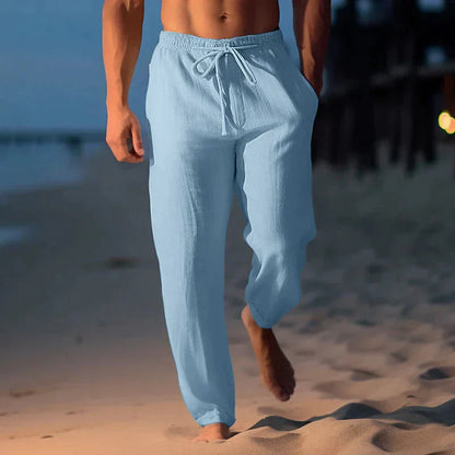 Pantalon en lin pour homme, été, élastique, confortable