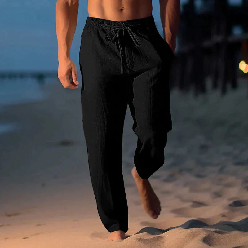 Pantalon en lin pour homme, été, élastique, confortable