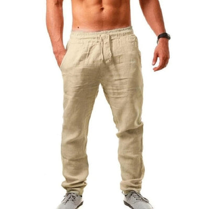 Pantalon en lin pour homme, respirant, élastique, pour l'été