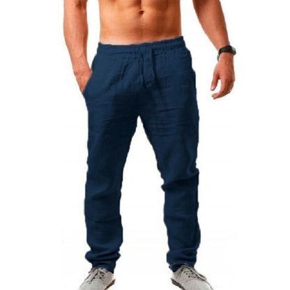 Pantalon en lin pour homme, respirant, élastique, pour l'été