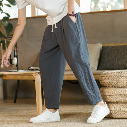 Pantalon en lin confortable pour hommes, en coton, taille unique