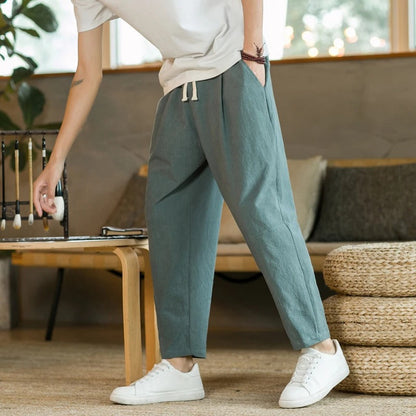 Pantalon en lin confortable pour hommes, en coton, taille unique