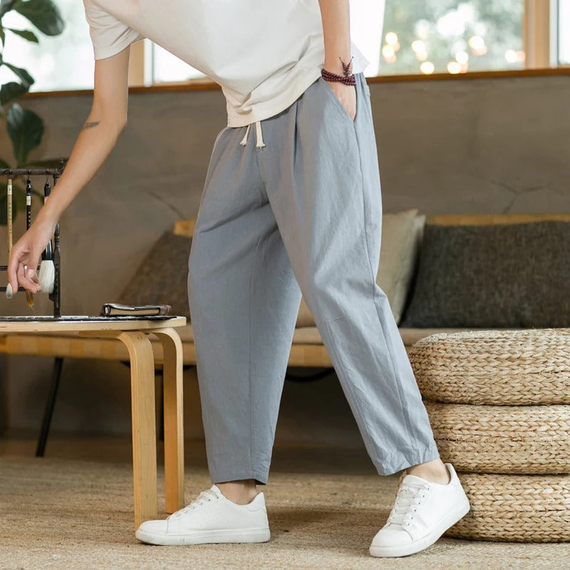 Pantalon en lin confortable pour hommes, en coton, taille unique