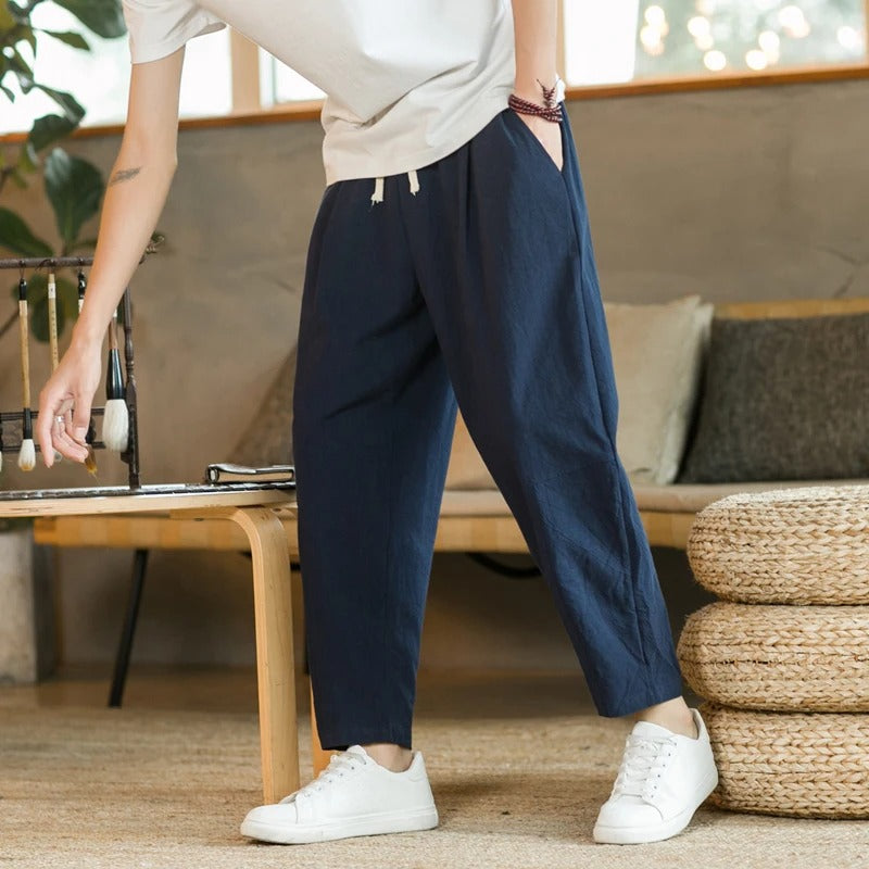 Pantalon en lin confortable pour hommes, en coton, taille unique