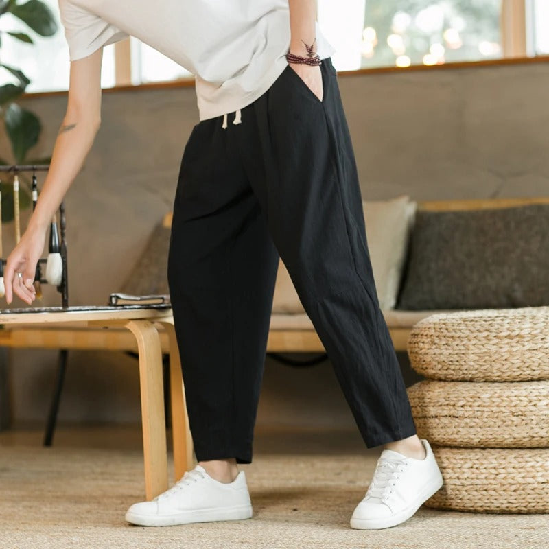 Pantalon en lin confortable pour hommes, en coton, taille unique