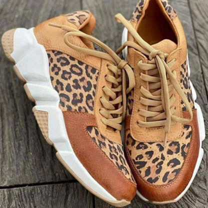 Frauen Sneaker Leoparden Design Schnüren - IdealeKleiden