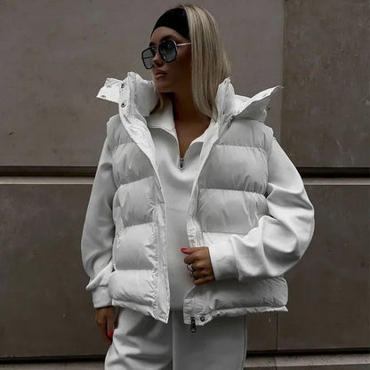 Gilet d'hiver doublé chaud pour femme avec capuche