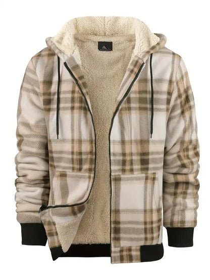 Veste d'hiver homme polaire capuche chaude à carreaux